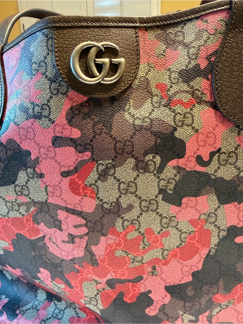 New Authentic Gucci GG Supreme Logo Floral Tote Large and Pouch Pink Brown - Picture 6 of 16